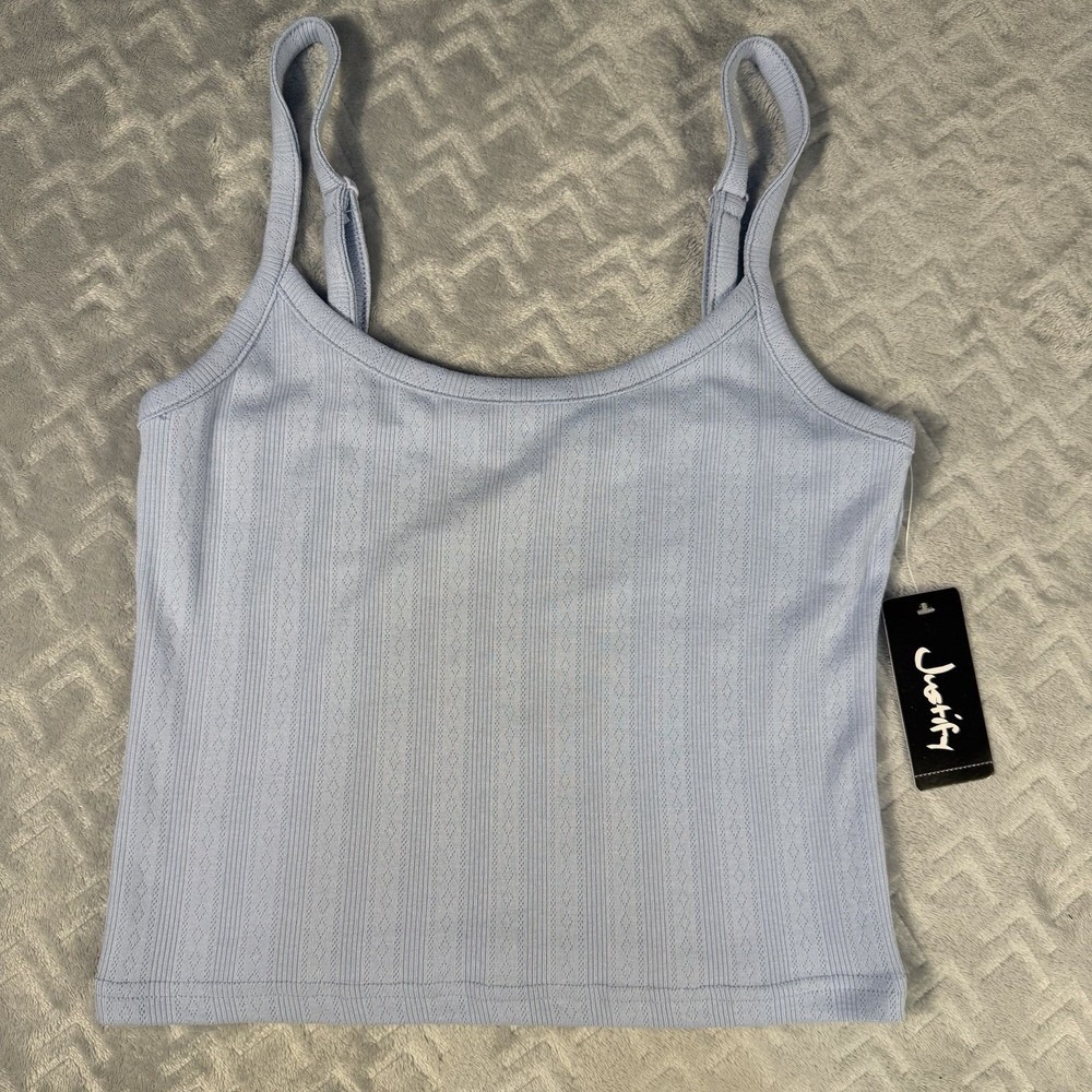 Justify Women's Crop Top Tank Med Or Lg Ribbed Camisole Baby Blue Casual NWT ***